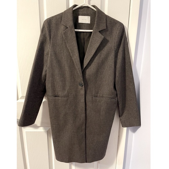 Oak + Fort brown plaid long coat jacket - Picture 1 of 7